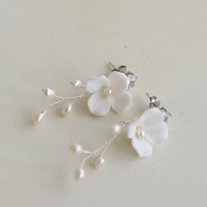 Hard Porcelain Flower Fresh Water Pearl Earrings – Gift Ideas — 1