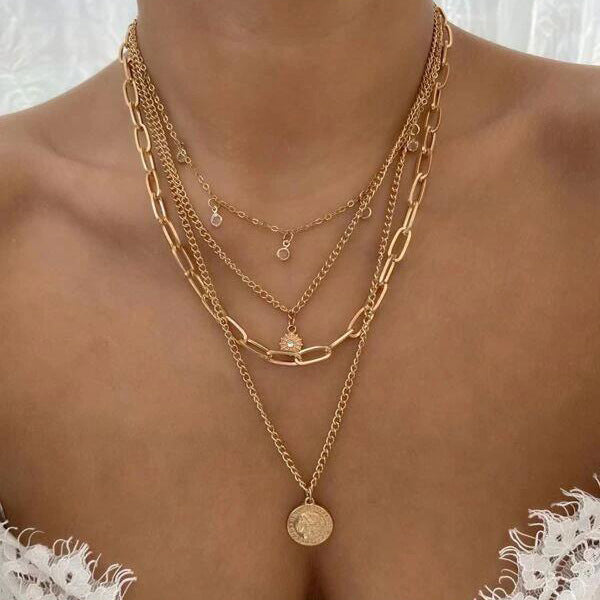 Diamond Tassel Coin Chain Four Tier Necklace – Jewelry Gift Ideas — 1