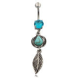 Turquoise Water Drop Leaves Belly Button Ring – Special Occasion Gifts — 4