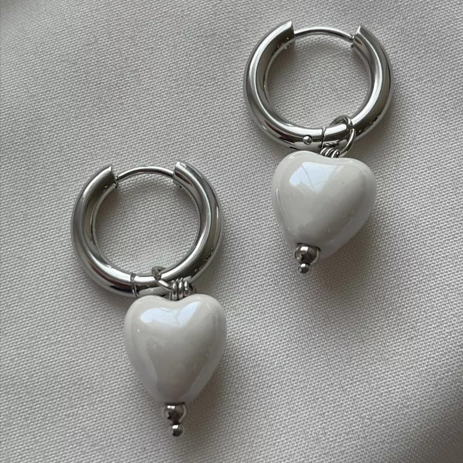 Sweet White Ceramic Love Pendant Earrings – Jewelry Gift Ideas — 1