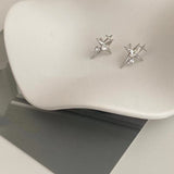 Four Awn Star Cross Zircon Earrings S925 Silver – Holiday Gift Ideas — 3