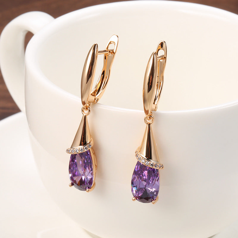 Long Water Drop Earrings Studded With Zircon – Meaningful Gifts — 1