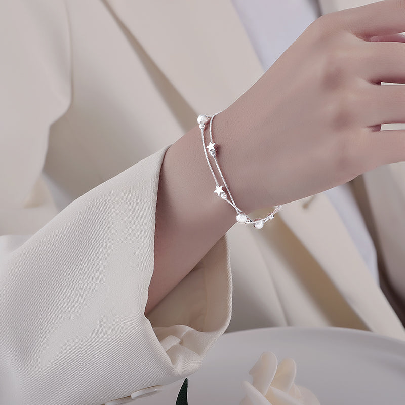 925 Sterling Silver Double Star Bracelet – Jewelry Gift Ideas — 1
