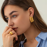 Retro 18K Gold Rectangular Matte Brushed Earrings – Thoughtful Gifts — 6
