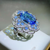 Artificial Ocean Blue Topaz Colored Gems Open Ring – Gifts for Her — 2