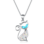 Two Aqua Blue Diamonds + Blue Opal Cat Pendant – Jewelry Gift Ideas — 1