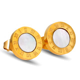 Round Inlaid Titanium Stud Earrings Simple Stud – Stylish Gifts — 2