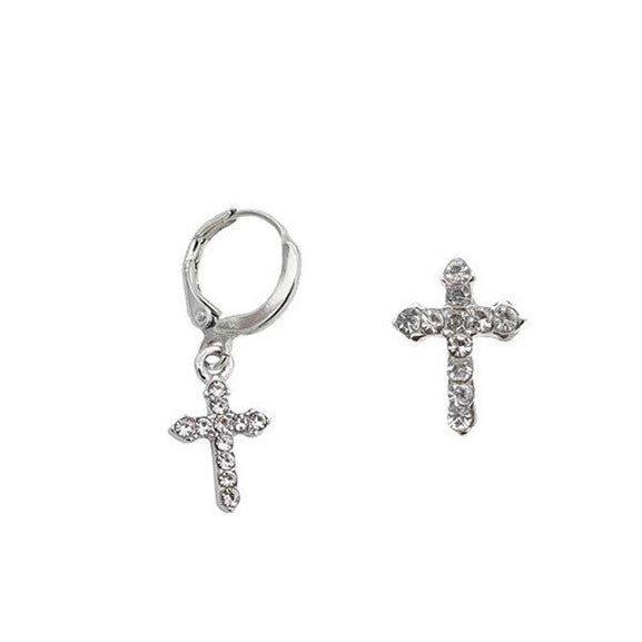 925 Silver Post Asymmetric Diamond Cross Stud – Surprise Gifts — 1