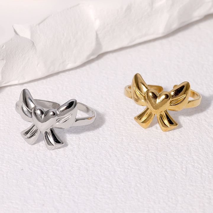 Sweet Heart-shaped Bow Stainless Steel Ring – Holiday Gift Ideas — 1