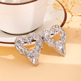 Pleated Lava Hollow Heart-shaped Earrings – Gifts for Couples — 8