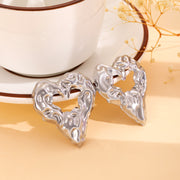 Pleated Lava Hollow Heart-shaped Earrings – Gifts for Couples — 8