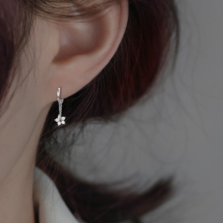Women's Sterling Silver Zircon Sakura Flower Earrings – Gifts for Her — 1