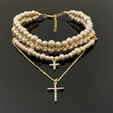 Women's Multi-layer Pearl Cross Necklace – Jewelry Gift Ideas — 5