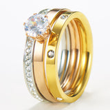 Women's Titanium Diamond Six Prong Ring Set Of Three – Gifts for Her — 3