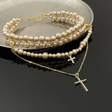 Women's Multi-layer Pearl Cross Necklace – Jewelry Gift Ideas — 4