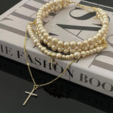 Women's Multi-layer Pearl Cross Necklace – Jewelry Gift Ideas — 2