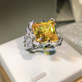 Diamond Yellow Princess Square Ice Flower Cut Open Ring – Gift Ideas — 5