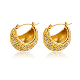Titanium Steel Gold Plated Gold Oval Diamond Earrings – Everyday Gifts — 3