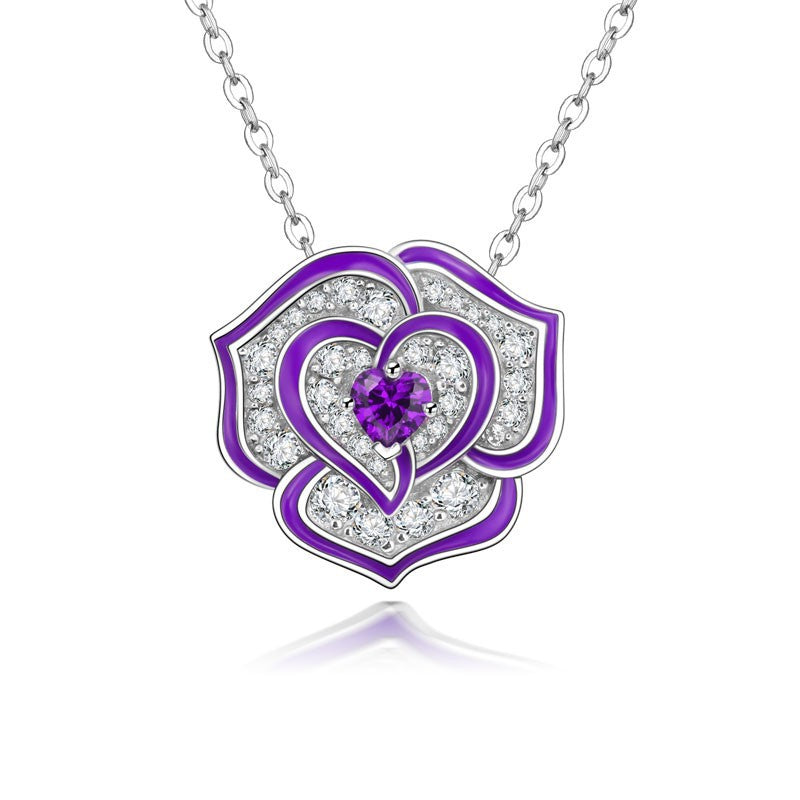 Red Purple Rhinestone Heart Rose Flower Pendant – Jewelry Gift Ideas — 1