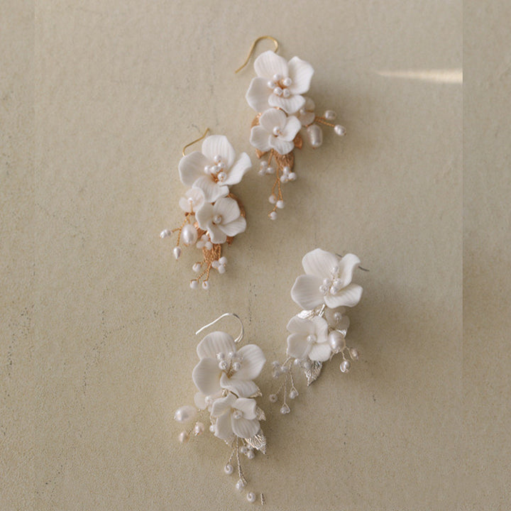Ceramic Flower Earrings Shell Flower Freshwater – Thoughtful Gifts — 1