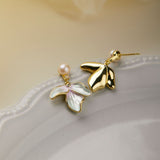 Retro Green Light Petals Freshwater Pearl Ear Studs – Meaningful Gifts — 3