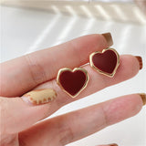 Enamel Red Heart Earrings 18K Gold Stud Earrings – Gifts for Her — 1