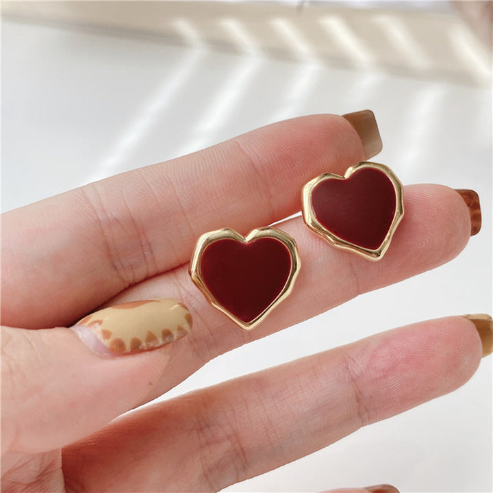 Enamel Red Heart Earrings 18K Gold Stud Earrings – Gifts for Her — 1
