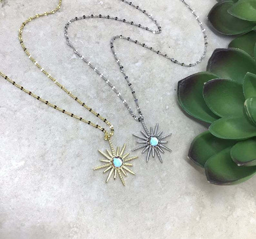 Boho Synthetic Opal Necklace Gold Sun God – Jewelry Gift Ideas — 2