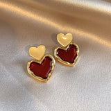 Wine Red Love Heart Earrings For Women Girl Gold – Jewelry Gift Ideas — 4