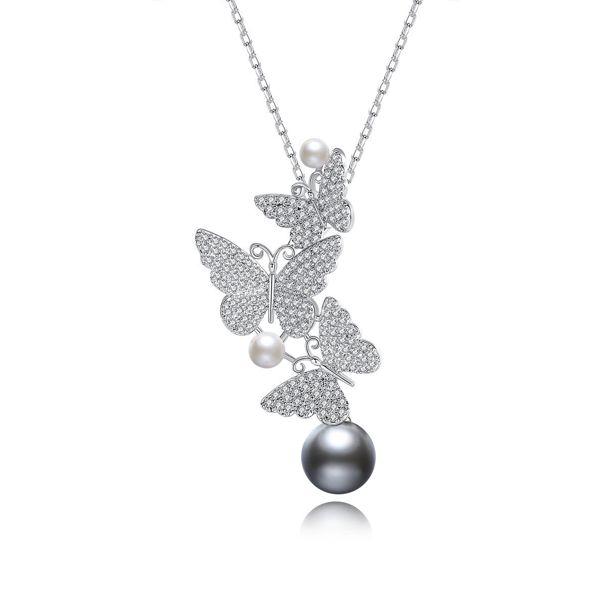 Flower Beard Butterfly Pearl Pendant Necklace – Jewelry Gift Ideas — 1