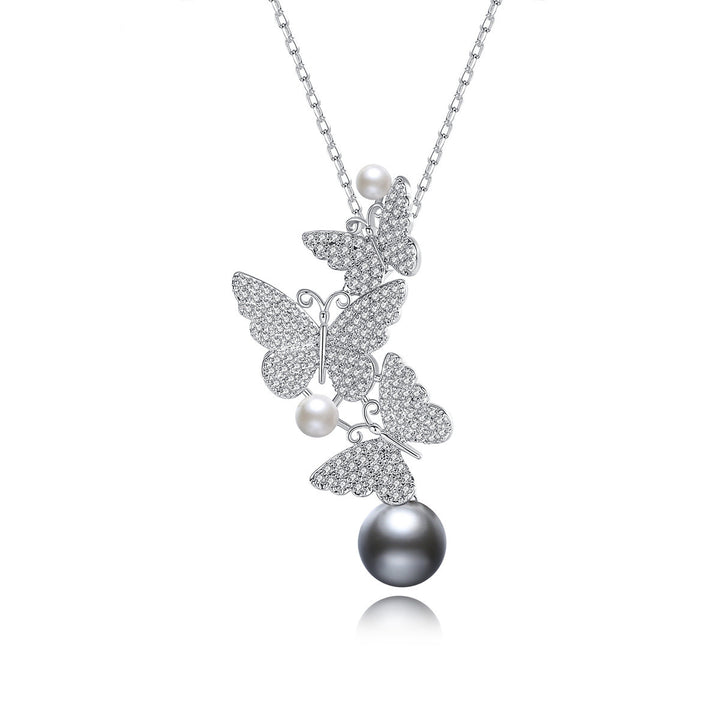 Flower Beard Butterfly Pearl Pendant Necklace – Jewelry Gift Ideas — 1