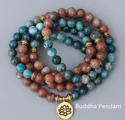 Natural 108 Apatite Lotus Bracelet Buddha Pendant – Jewelry Gift Ideas — 9