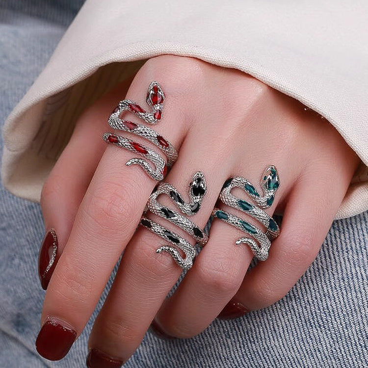 S925 Sterling Silver Emerald Diamond Snake Ring – Holiday Gift Ideas — 1