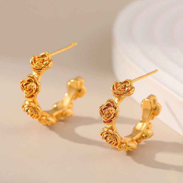 Rose Carved Retro Textured Earrings – Surprise Gifts — 1
