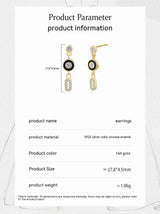 S925 Silver Black Enamel Geometric Ear Studs Female – Gifts for Her — 14