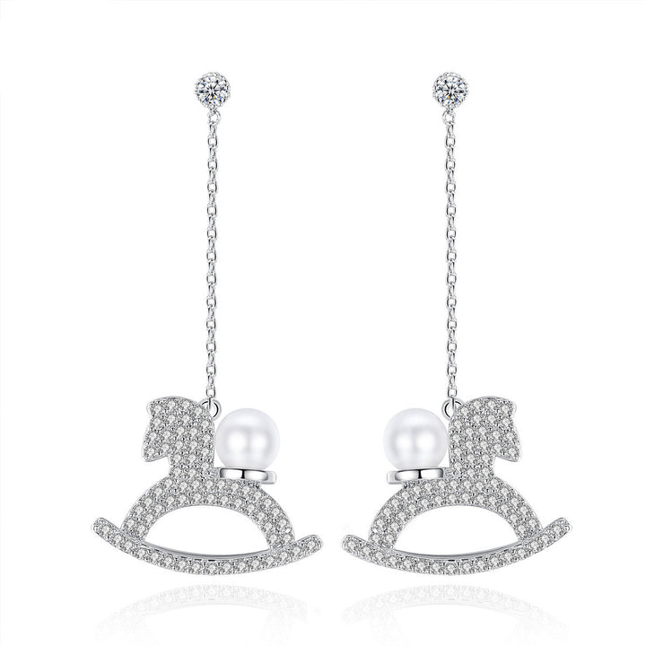 Rocking Horse Earrings Zircon Korean Fashion Long – Stylish Gifts — 1
