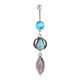 Turquoise Water Drop Leaves Belly Button Ring – Special Occasion Gifts — 6