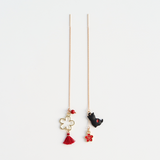 Guochao Original Lucky Cat Sakura Long Earrings – Cat Lover Gifts — 2