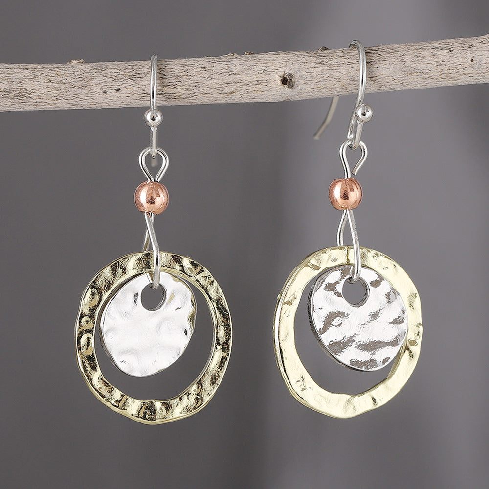 Retro Simplicity Coin Ring Overlapping Two-tone Earrings – Gift Ideas — 1
