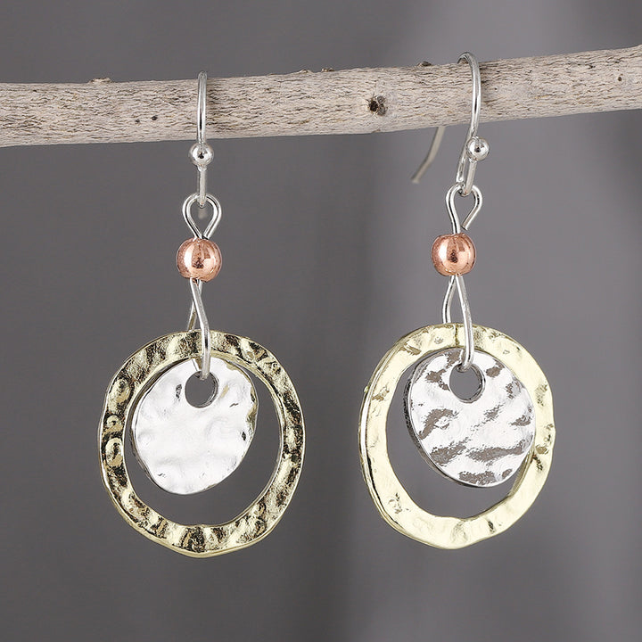 Retro Simplicity Coin Ring Overlapping Two-tone Earrings – Gift Ideas — 1