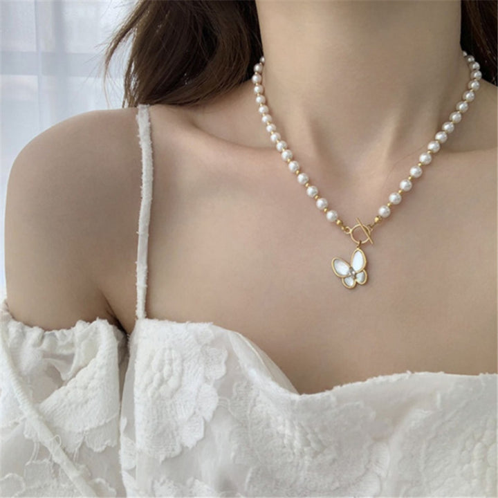 Vintage French Pearl Butterfly Pendant Necklace – Jewelry Gift Ideas — 1