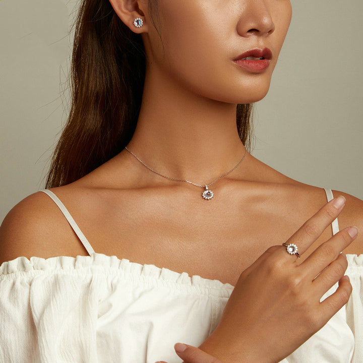 Platinum Plated Sparkle Little Sun Necklace Stud – Jewelry Gift Ideas — 1