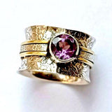 Women's Purple Antique Gold Pattern Ring – Gifts for Her — 7