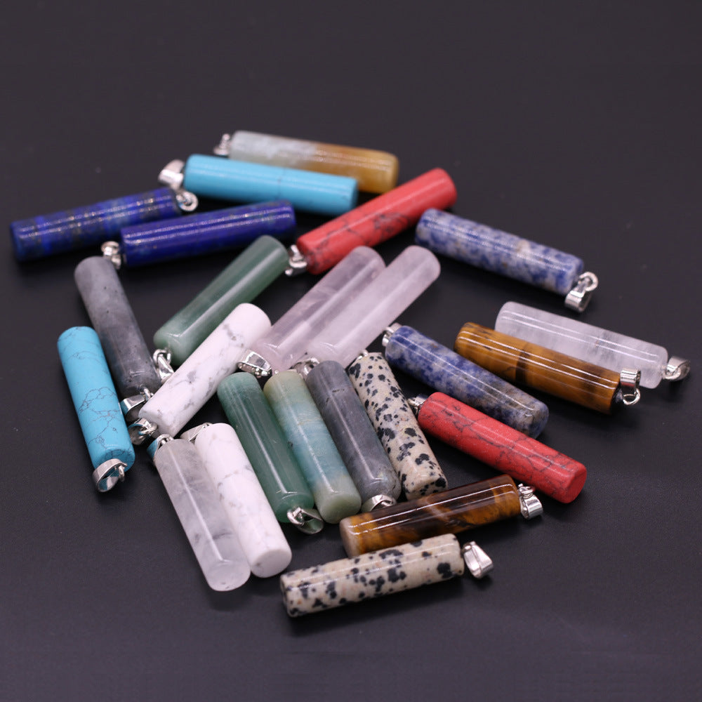 Natural Stone Semi-Precious Cylindrical Pendant – Jewelry Gift Ideas — 1
