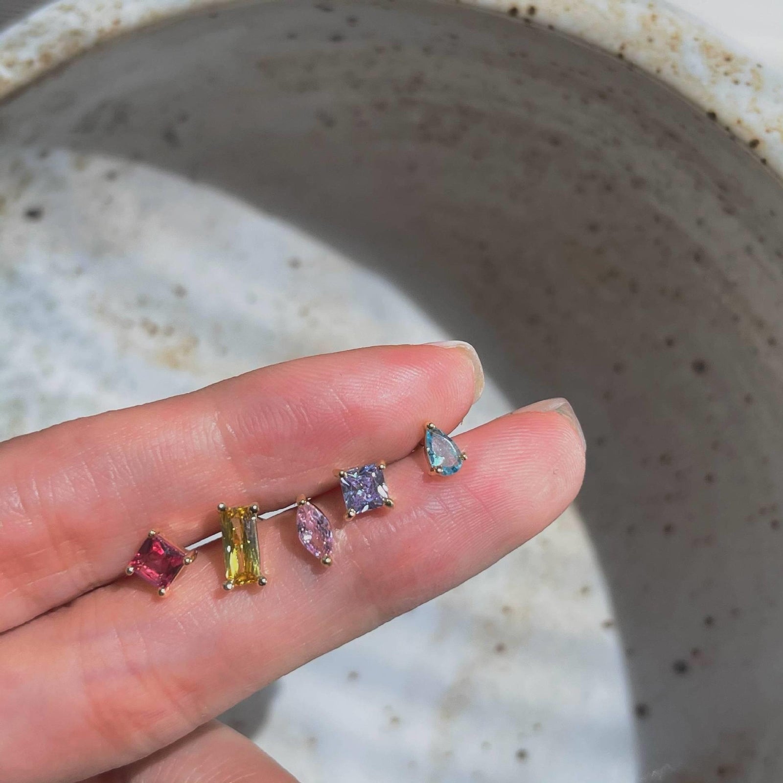 5-Color Petite Geometric Colorful Zircon Earrings – Meaningful Gifts — 1