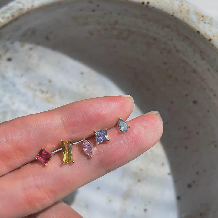 5-Color Petite Geometric Colorful Zircon Earrings – Meaningful Gifts — 1