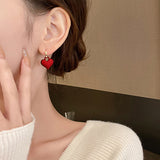 Temperament Red Heart Earrings Women's Frosted Matte – Gifts for Her — 3