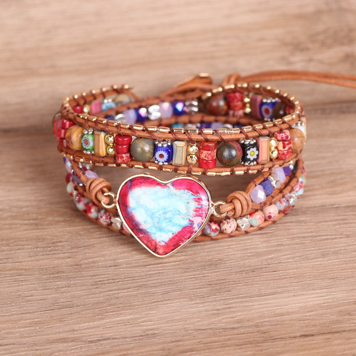 Beaded Braided Leather Multilayer Bracelet Heart – Jewelry Gift Ideas — 1