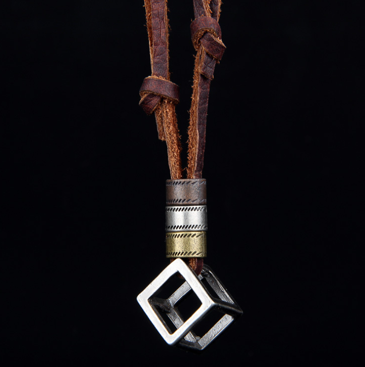 Fashion new metal double ring cowhide necklace – Stylish Gifts — 1
