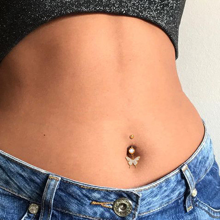 Heart-shaped Zircon Butterfly Navel Stud – Stylish Gifts — 1